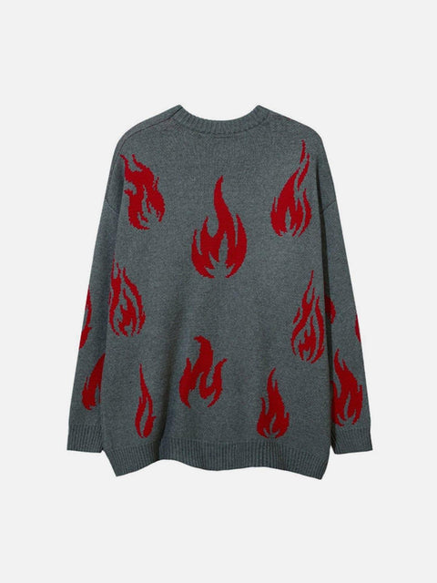 Red Fire Flame with Chain Knitted Sweater - Anagoc