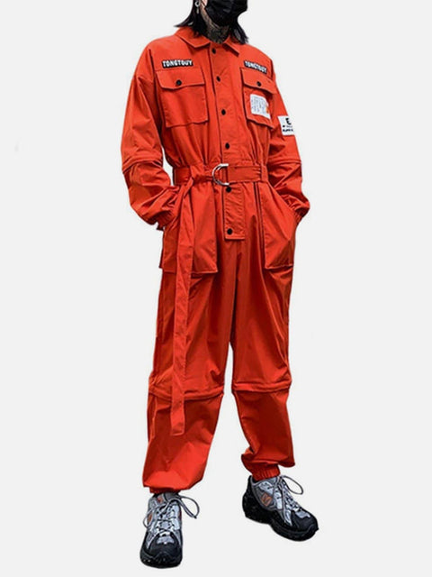 Function Removable Label Cargo Jumpsuit - Anagoc