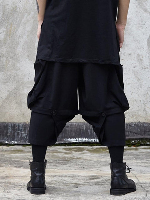 Dark Patchwork Fake Two Oversized Ankle-length Pants - Anagoc