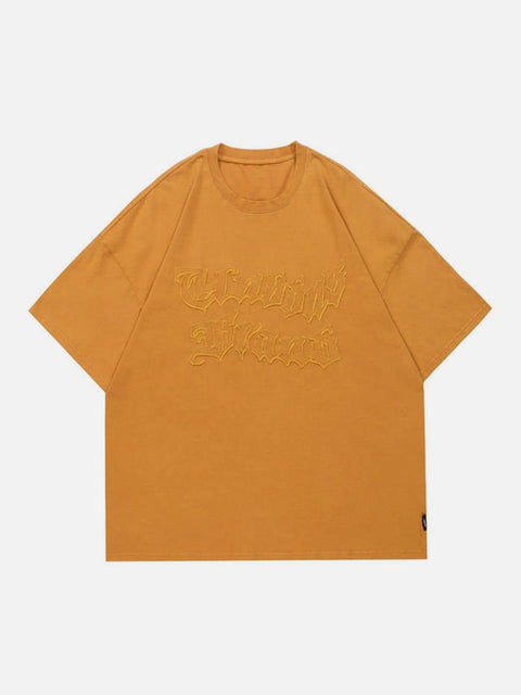 Irregular Embroidery Washed Graphic Tee - Anagoc