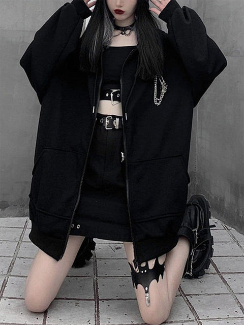 Dark Little Devil Horn Zip Up Hoodie - Anagoc