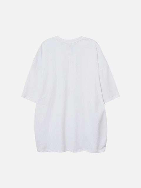 Contrasting Color Stitching Buckle Streamer Tee - Anagoc