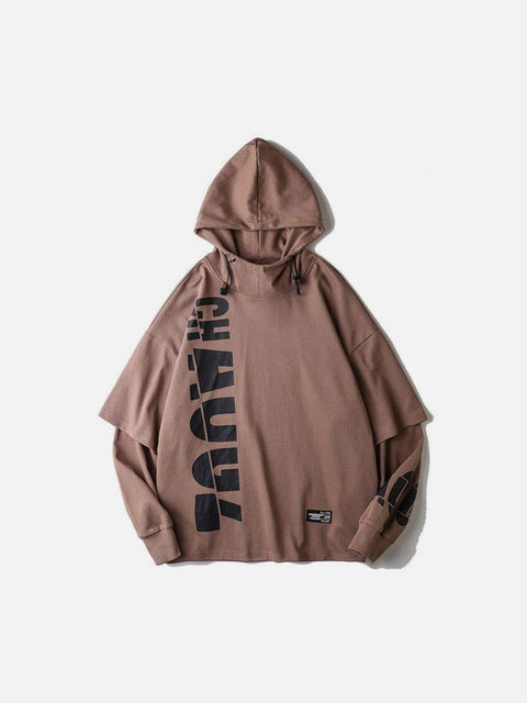 Fake Two Symmetry Print Hoodie - Anagoc