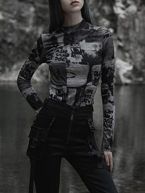 Half Turtleneck Button Long Sleeve T Shirt - Anagoc