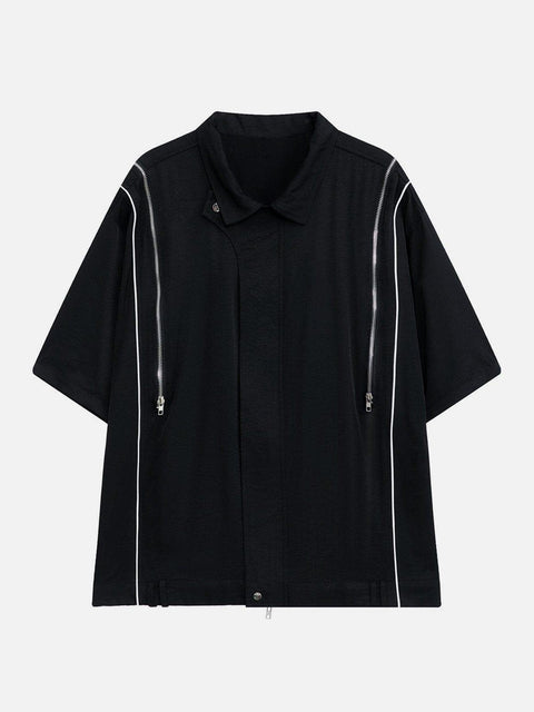 Multi Zip Up Short Sleeve Shirt - Anagoc