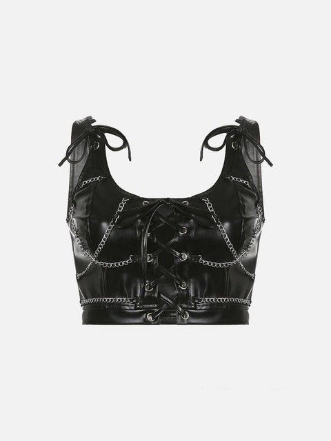 Gothic Chain Straps Hollowout Vest - Anagoc
