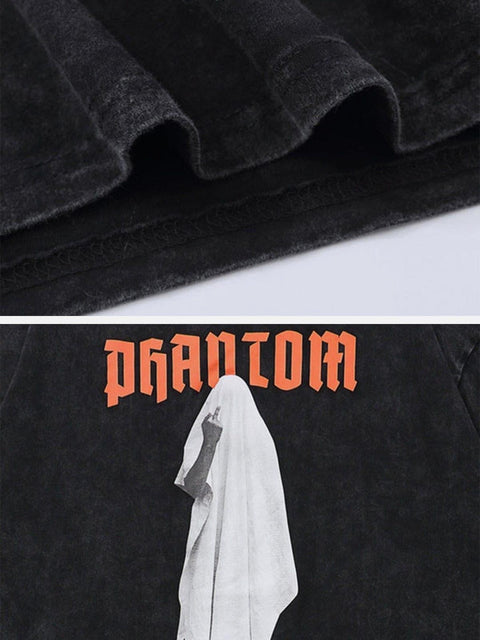 Middle Finger Ghost Print Washed Tee - Anagoc