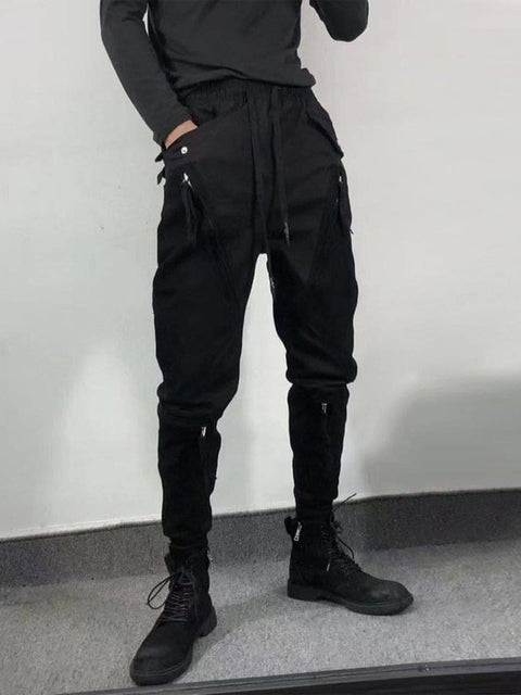 Function Patchwork Zipper Cargo Pants - Anagoc