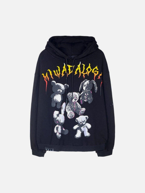 Bear Full Letters Oversized Washed Hoodie - Anagoc