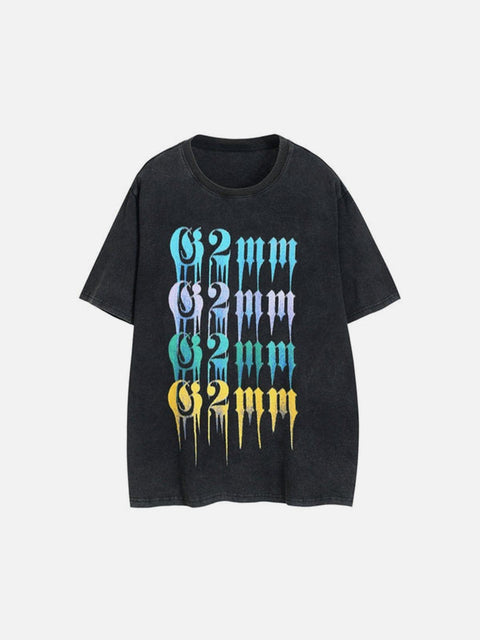 Nostalgic Colorful Letters Washed Cotton Graphic Tee - Anagoc