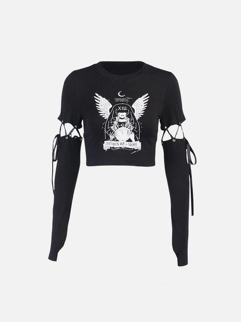 High Waist Print Detachable Long Sleeve T Shirt - Anagoc