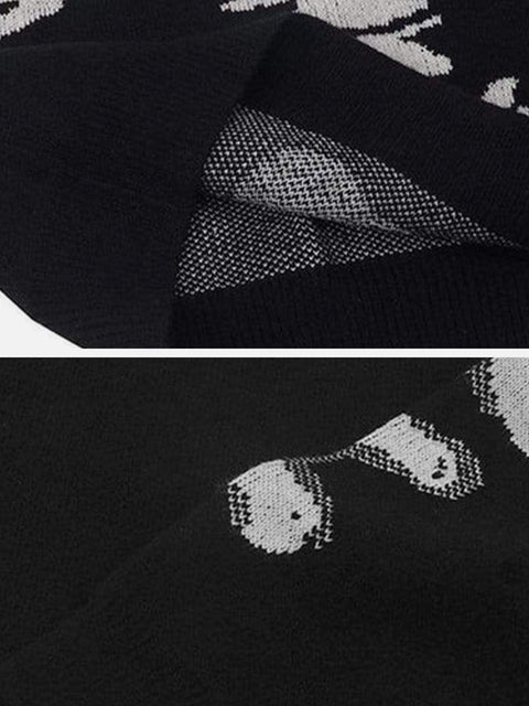Dark Skeleton Print Knitted Sweater - Anagoc