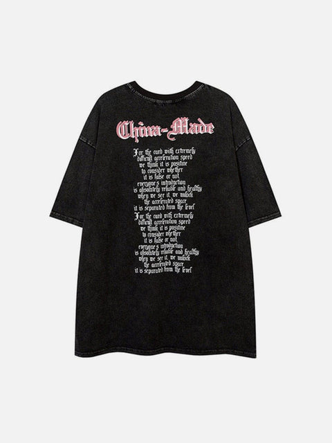 Washed Skeleton Torch Letters Graphic Tee - Anagoc