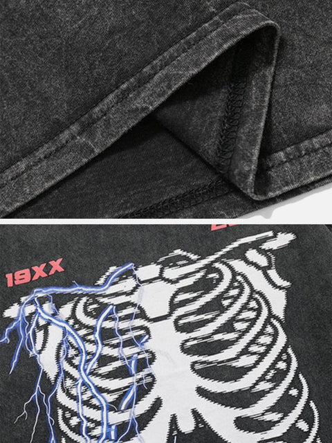 Washed Lightning Bone Graphic Tee - Anagoc