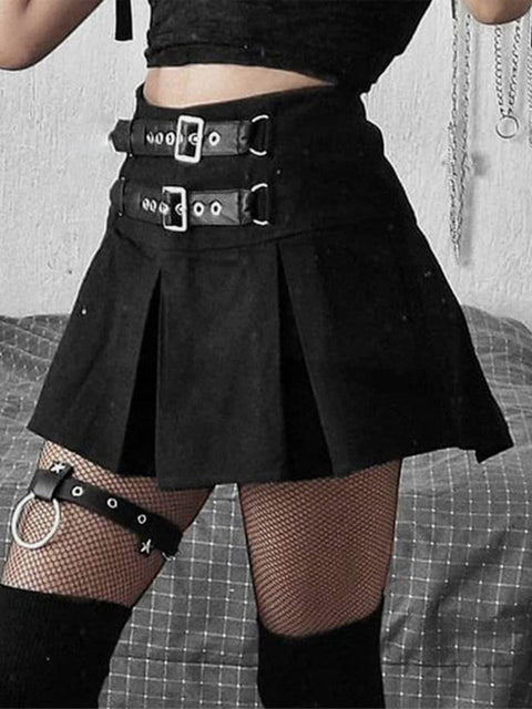 Dark Babes High-waisted Leather Pleated Skirt - Anagoc