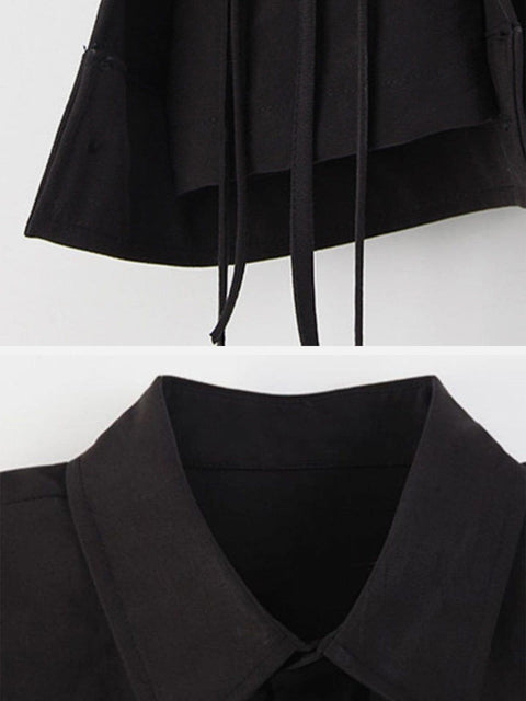 Oversize Ribbon Long Sleeve Shirt - Anagoc