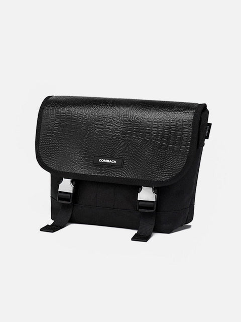 Combat Patchwork PU Buckle Messenger Bag - Anagoc