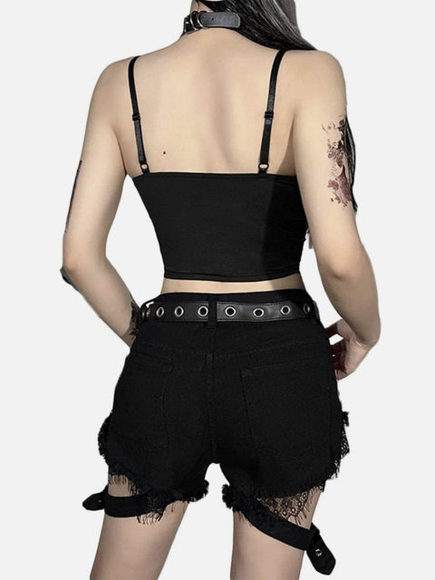 Dark Straps Lace Up Vest - Anagoc