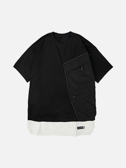 Cyberpunk Fake Two Patchwork Cotton Tee - Anagoc