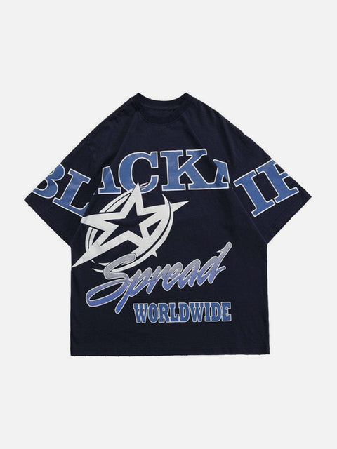 Cut Star Letters Graphic Tee - Anagoc