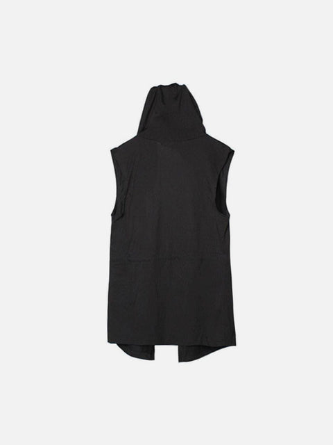 Solid Color Hooded Drawstring Waist Vest - Anagoc