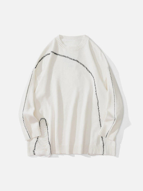 Bright Line Ripped Knitted Sweater - Anagoc