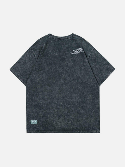 Heart Checkerboard Washed Graphic Tee - Anagoc