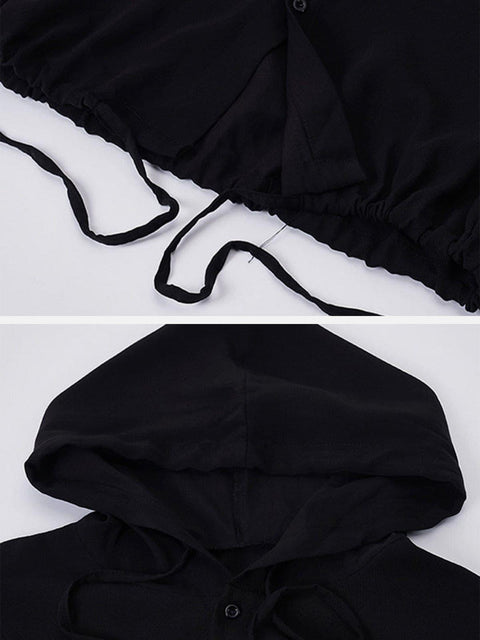 Dark Elastic Oversized Hooded Shirt - Anagoc