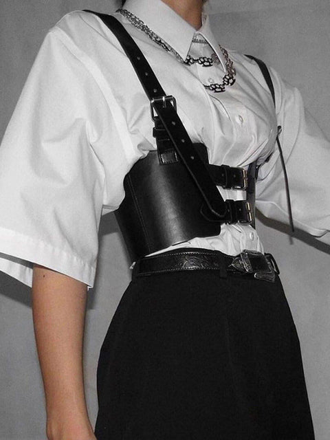 Personalized Punk Strap PU Sling Vest - Anagoc
