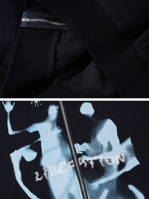Dark Ghost Fleece Zip Up Hoodie - Anagoc
