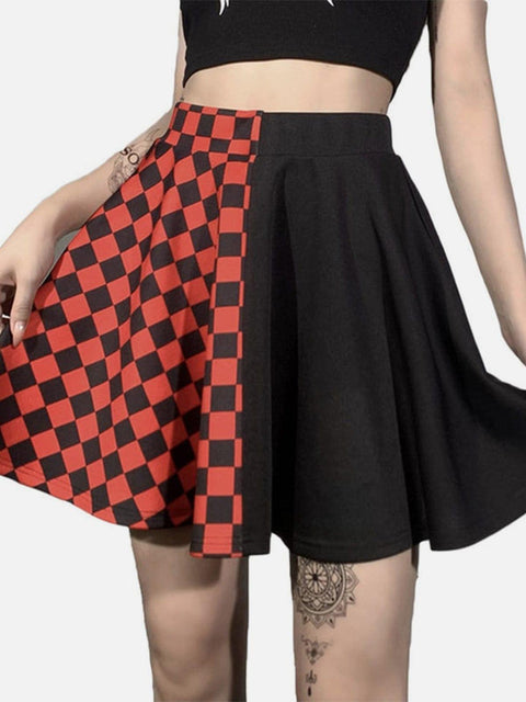 Dark Patchwork Checkerboard Skirt - Anagoc