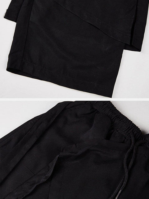 Dark Fake Two Bandage Cropped Culottes Pants - Anagoc