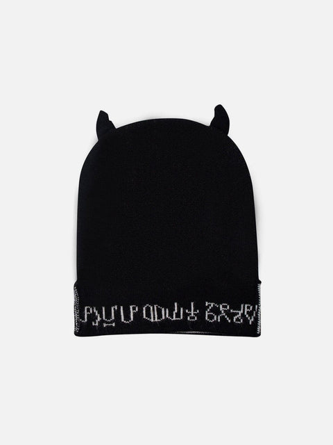 Dark Demon Head Print Wool Cap - Anagoc