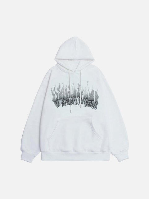 Flame Letters Print Oversized Fleece Hoodie - Anagoc