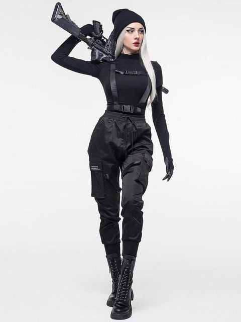 Techwear Slim Ribbons Short Sleeve T-shirt - Anagoc