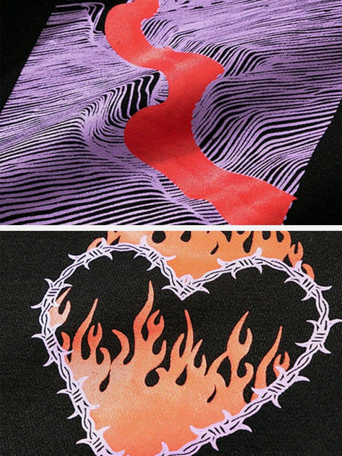 Fire Flame Love Chain Print Fleece Hoodie - Anagoc