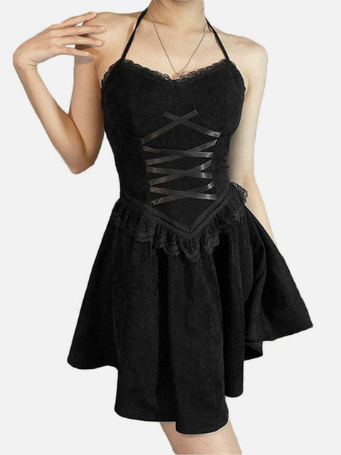 Straps Lace High Waist Dress - Anagoc