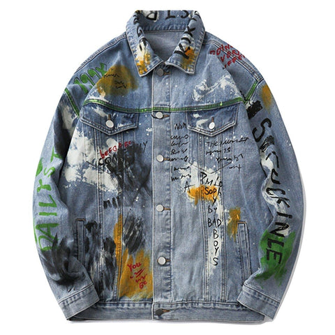 Spray Paint Graffiti Denim Jacket - Anagoc