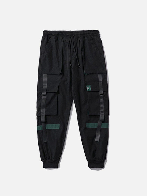 Multi Pockets Ribbons Cargo Pants - Anagoc