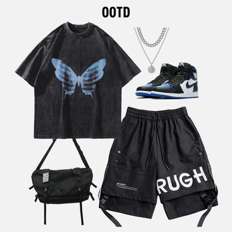 Bone Butterfly Washed Graphic Tee - Anagoc