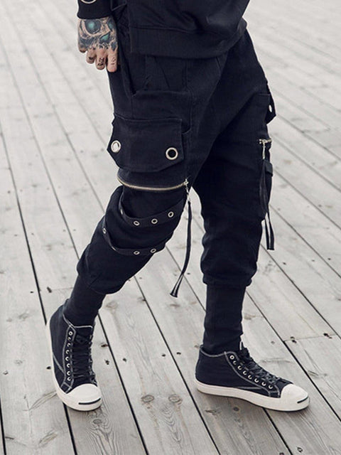 Zipper Multi Pockets Harem Pants - Anagoc