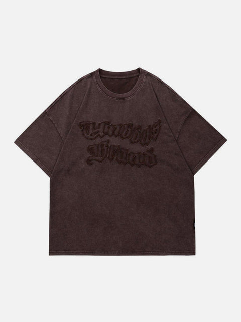 Irregular Embroidery Washed Graphic Tee - Anagoc