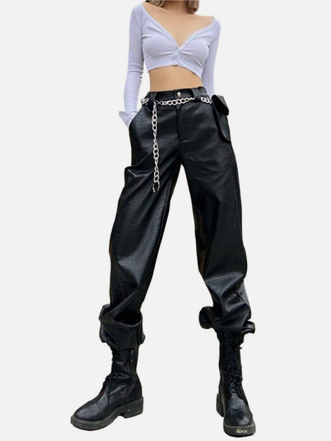 Scale Texture PU Pants - Anagoc