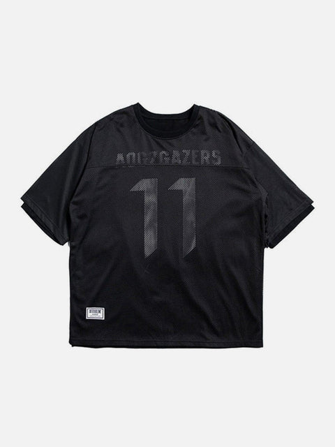 Fake Two Net Patchwork Tee - Anagoc