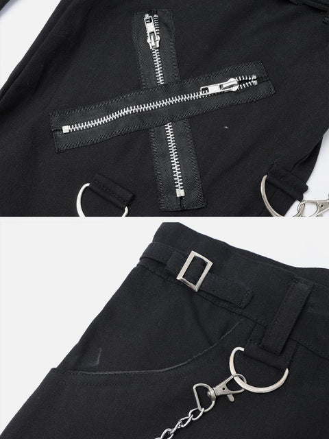 Punk Metal Buckle Chain Pants - Anagoc