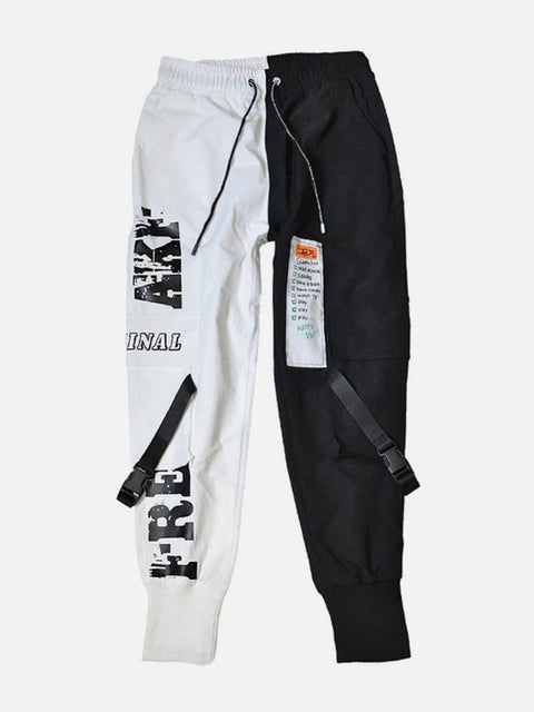 Contrast Stitching Ribbon Cargo Pants - Anagoc