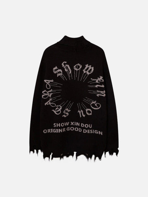 Ripped Tassel Turtleneck Knitted Sweater - Anagoc