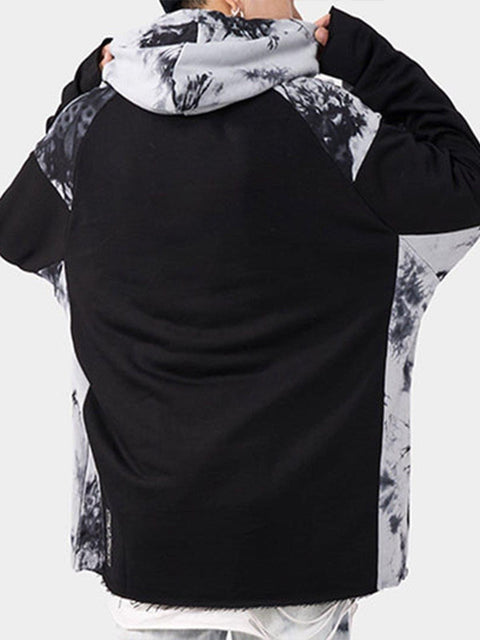 Ink Tie-dye Stitching Oversized Washed Hoodie - Anagoc