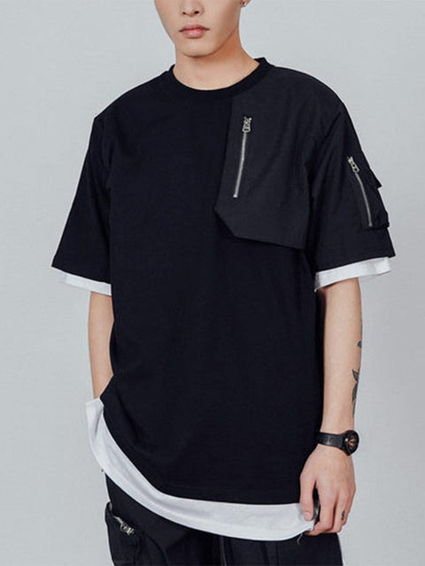 Functional Zipper Patchwork Tee - Anagoc