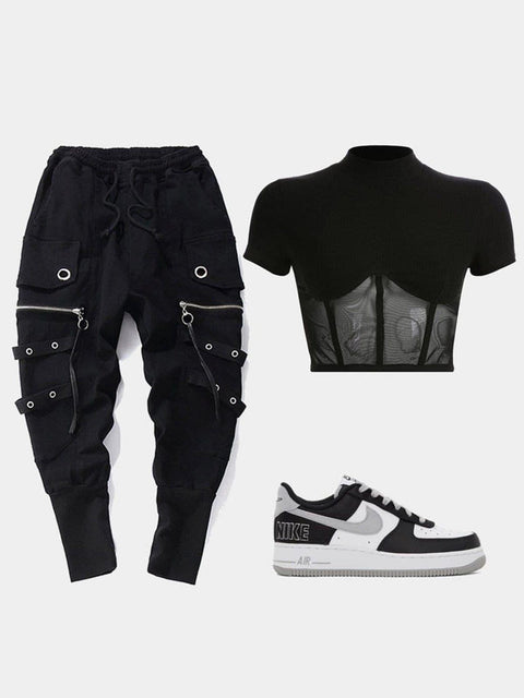 Zipper Multi Pockets Harem Pants - Anagoc